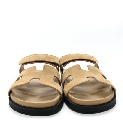 Hermes Suede Goatskin Womens Chypre Sandals 39 Beige Lin 3 of 10