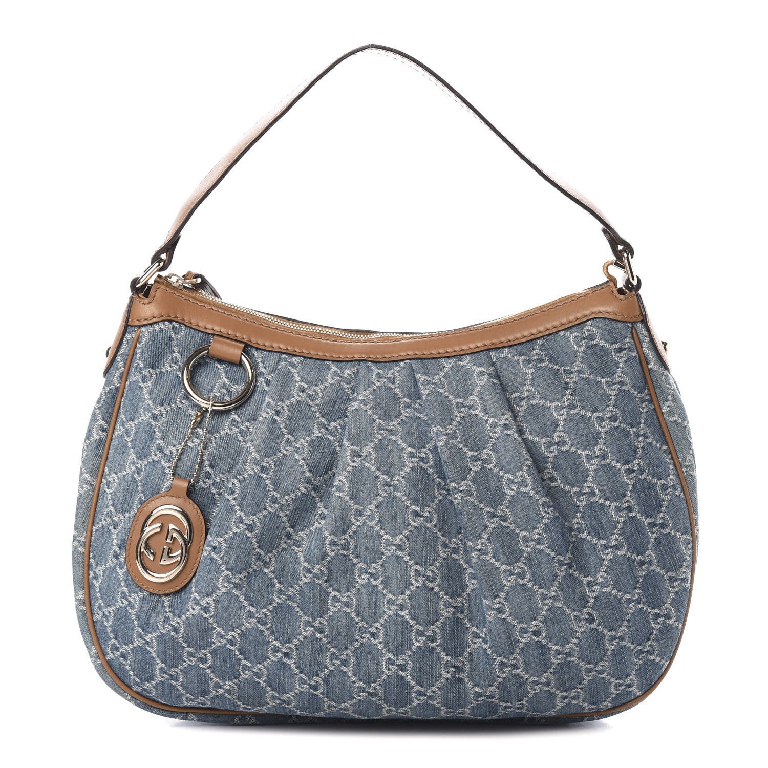 Gucci Denim Monogram Medium Sukey Hobo Blue 1 of 13