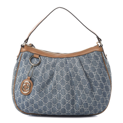 Gucci Denim Monogram Medium Sukey Hobo Blue 1 of 13