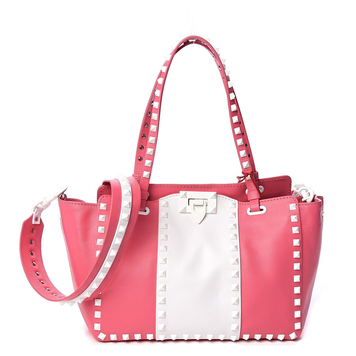 Valentino Garavani Vitello Colorblock Small Free Rockstud Tote Shadow Pink Optic White 1 of 9