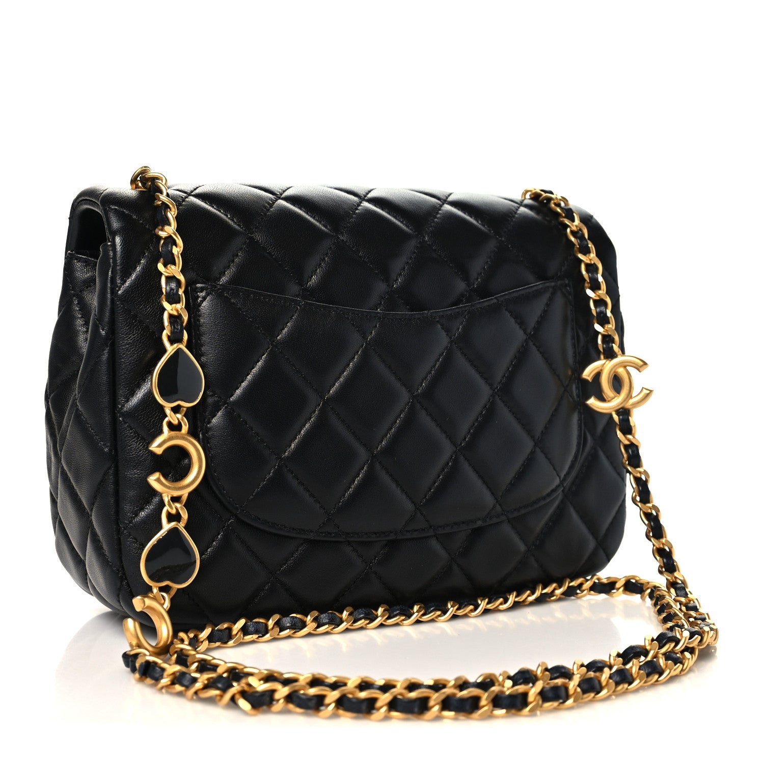Chanel Lambskin Enamel Quilted Small Coco Hearts Square Flap Black 3 of 10