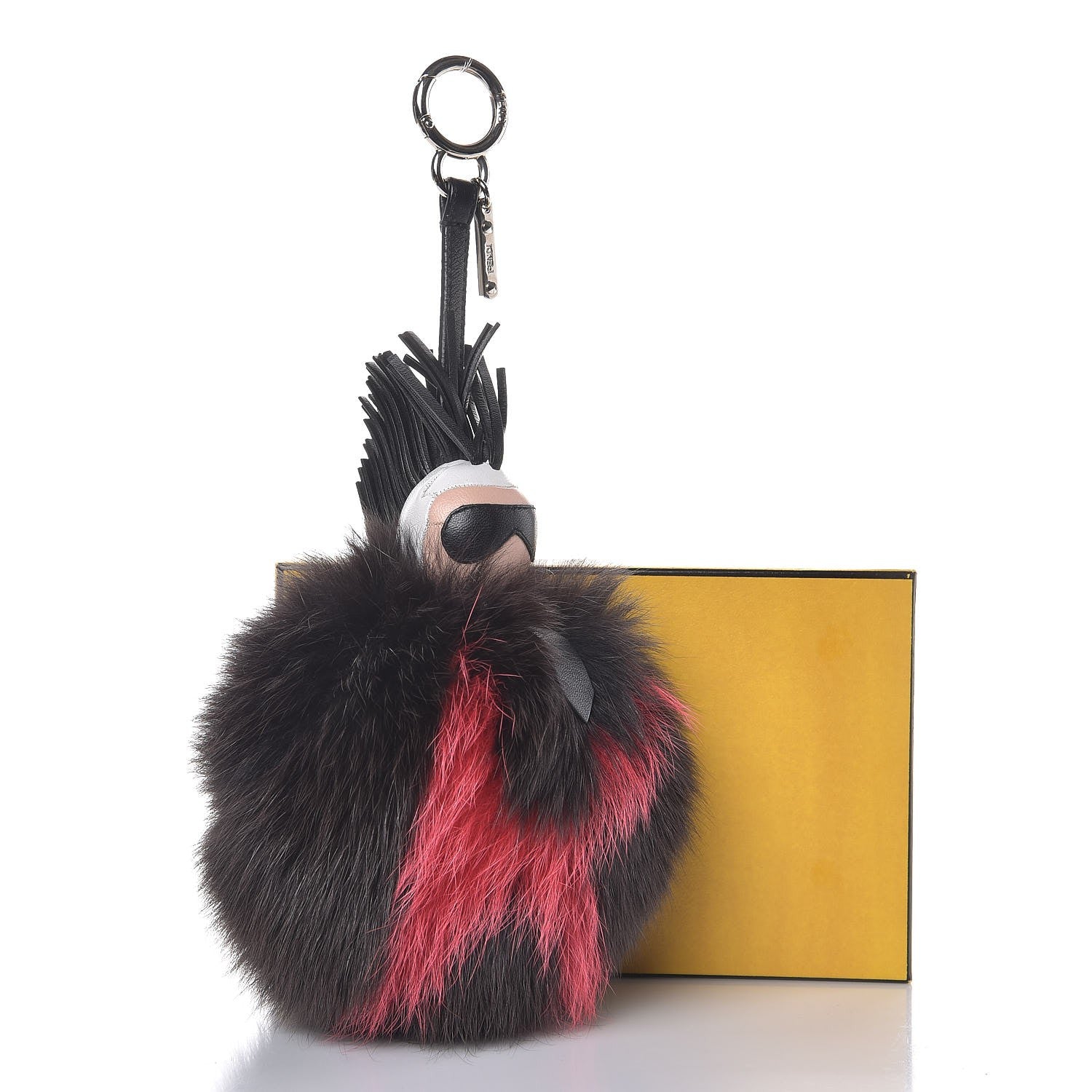 Fendi Fox Fur Shiny Nappa Bi-Color Super Karlito Pom Pom Bag Charm Moro Rosso Chiaro 3 of 3