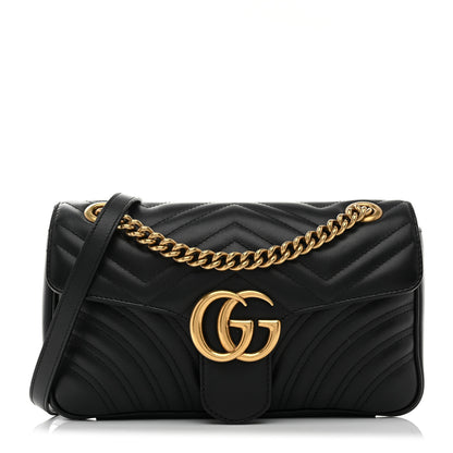 Gucci Calfskin Matelasse Small GG Marmont Shoulder Bag Black 1 of 11