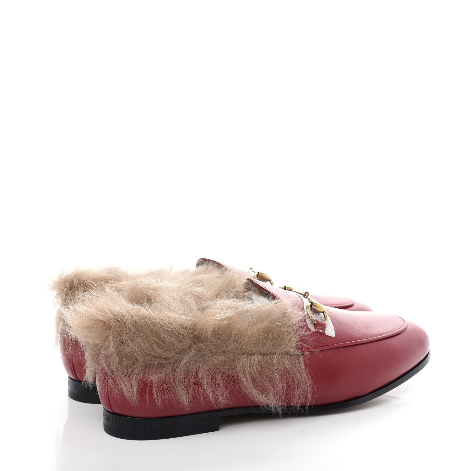 Gucci Malaga Kid Fur Womens Jordaan Loafers 38 Hibiscus Red Natural 4 of 10