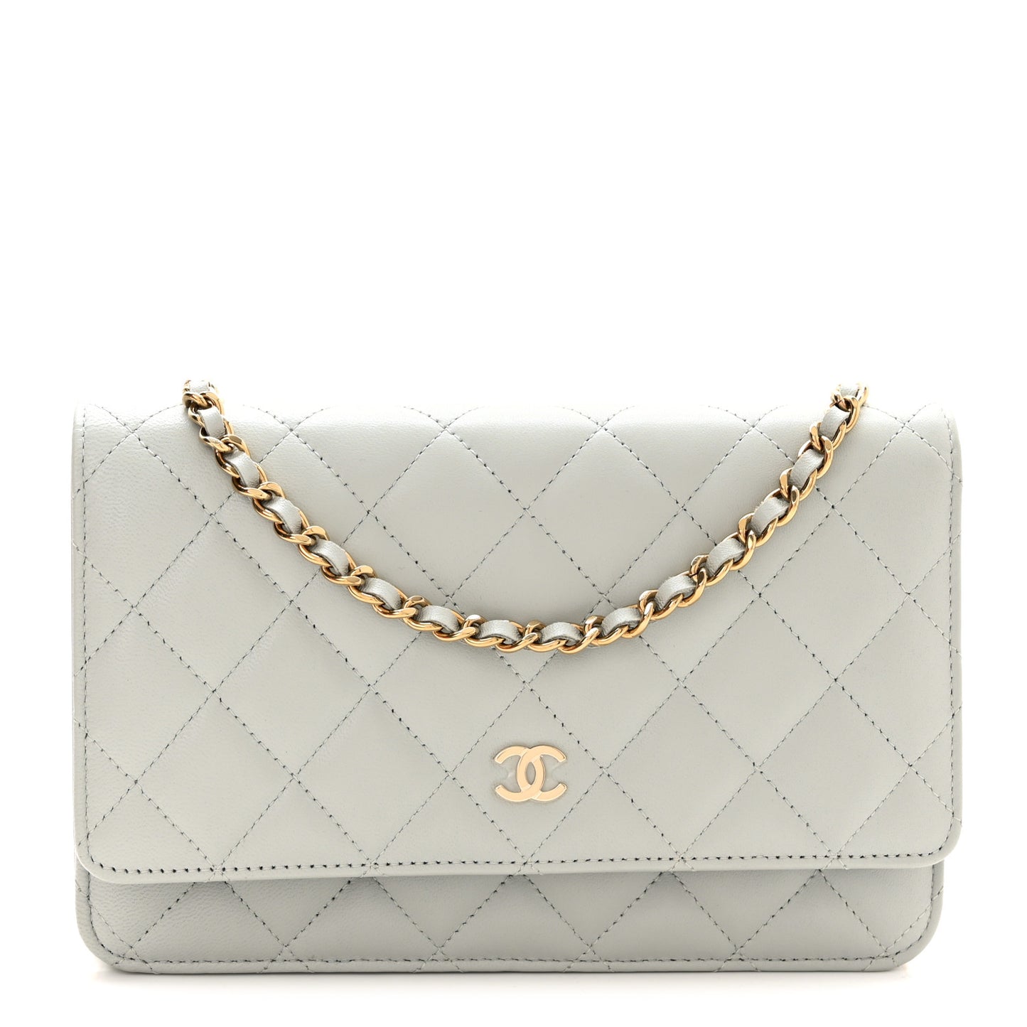 Lambskin Quilted Wallet On Chain WOC Grey
