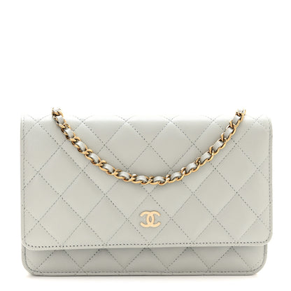 Chanel Lambskin Quilted Wallet On Chain WOC Grey 1 of 12