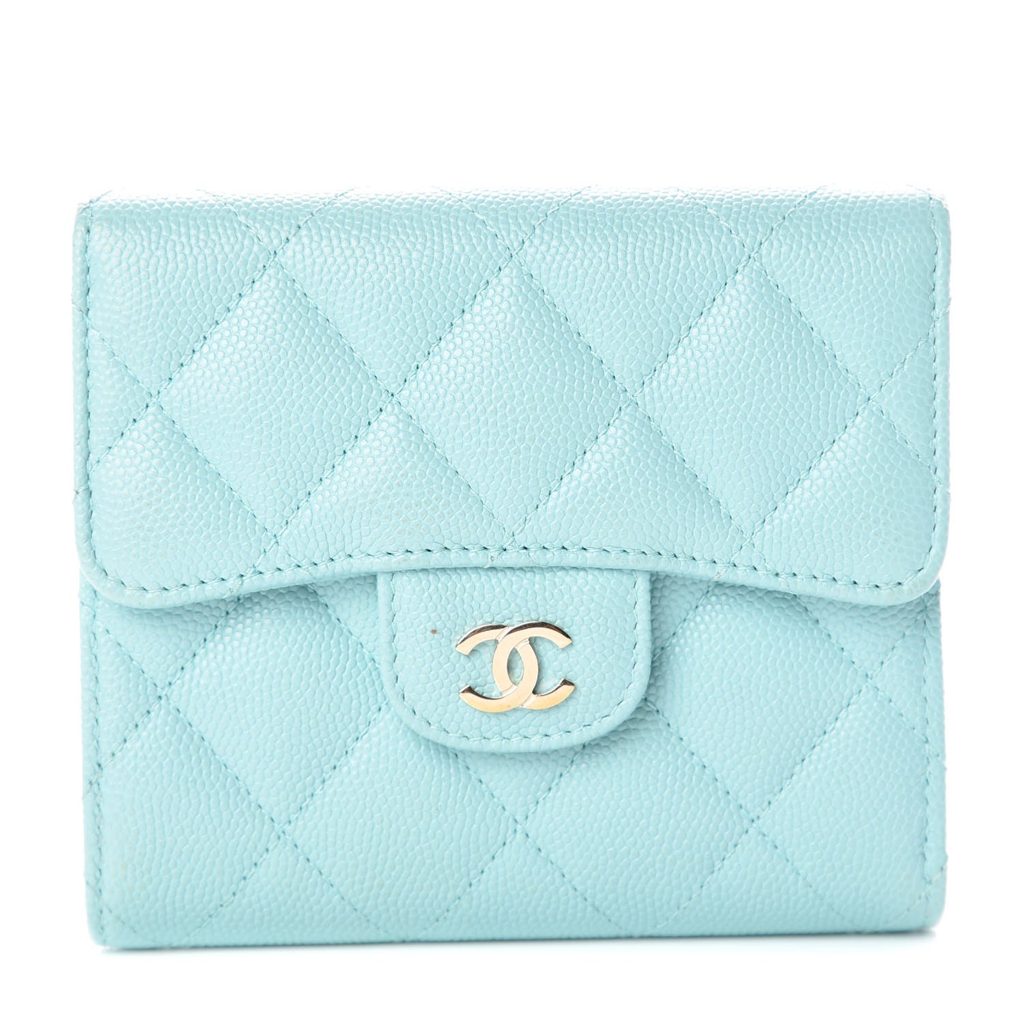 Caviar Quilted Compact Flap Wallet Light Blue