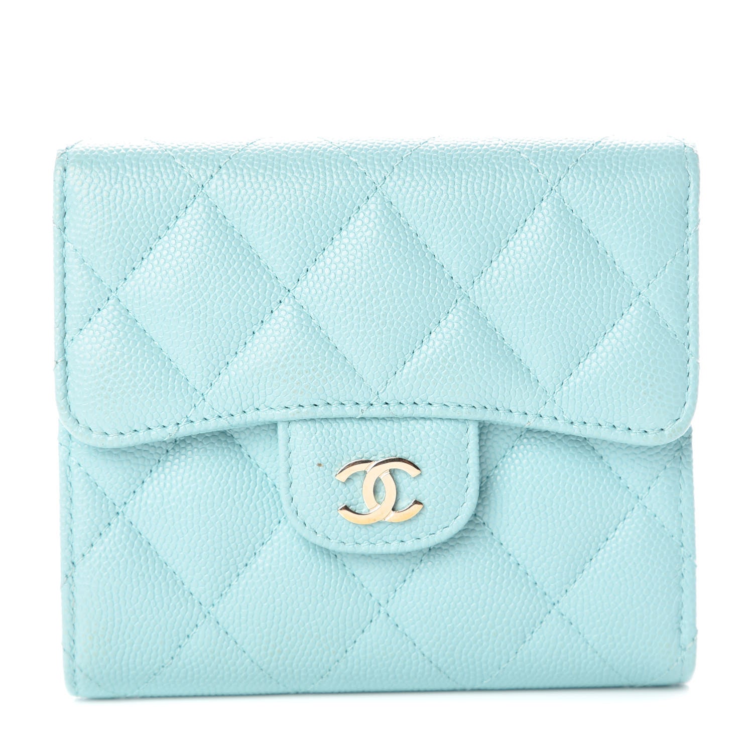 Chanel Caviar Quilted Compact Flap Wallet Light Blue 1 of 11