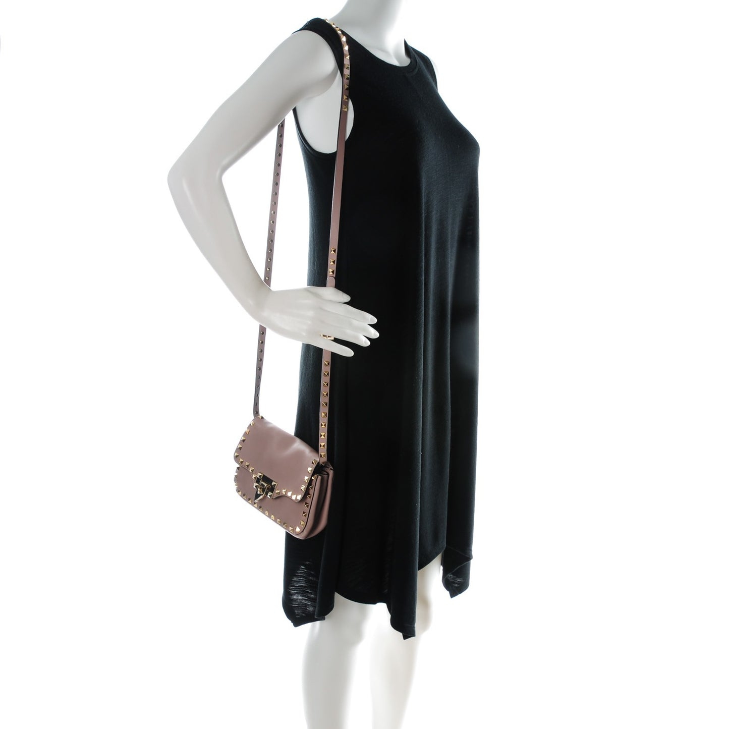 Vitello Mini Rockstud Flap Saddle Crossbody Bag Poudre