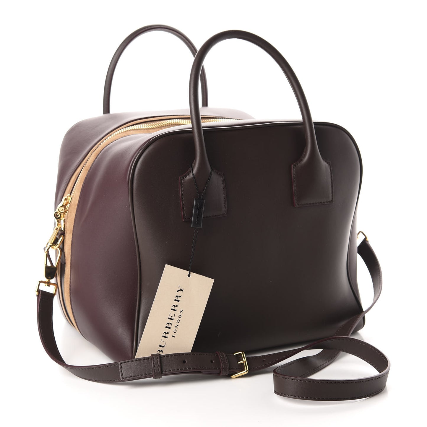 Smooth Calfskin Medium Cube Bowling Bag Mahogany