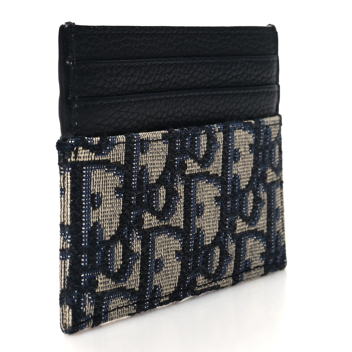 Grained Calfskin Oblique Card Holder Black