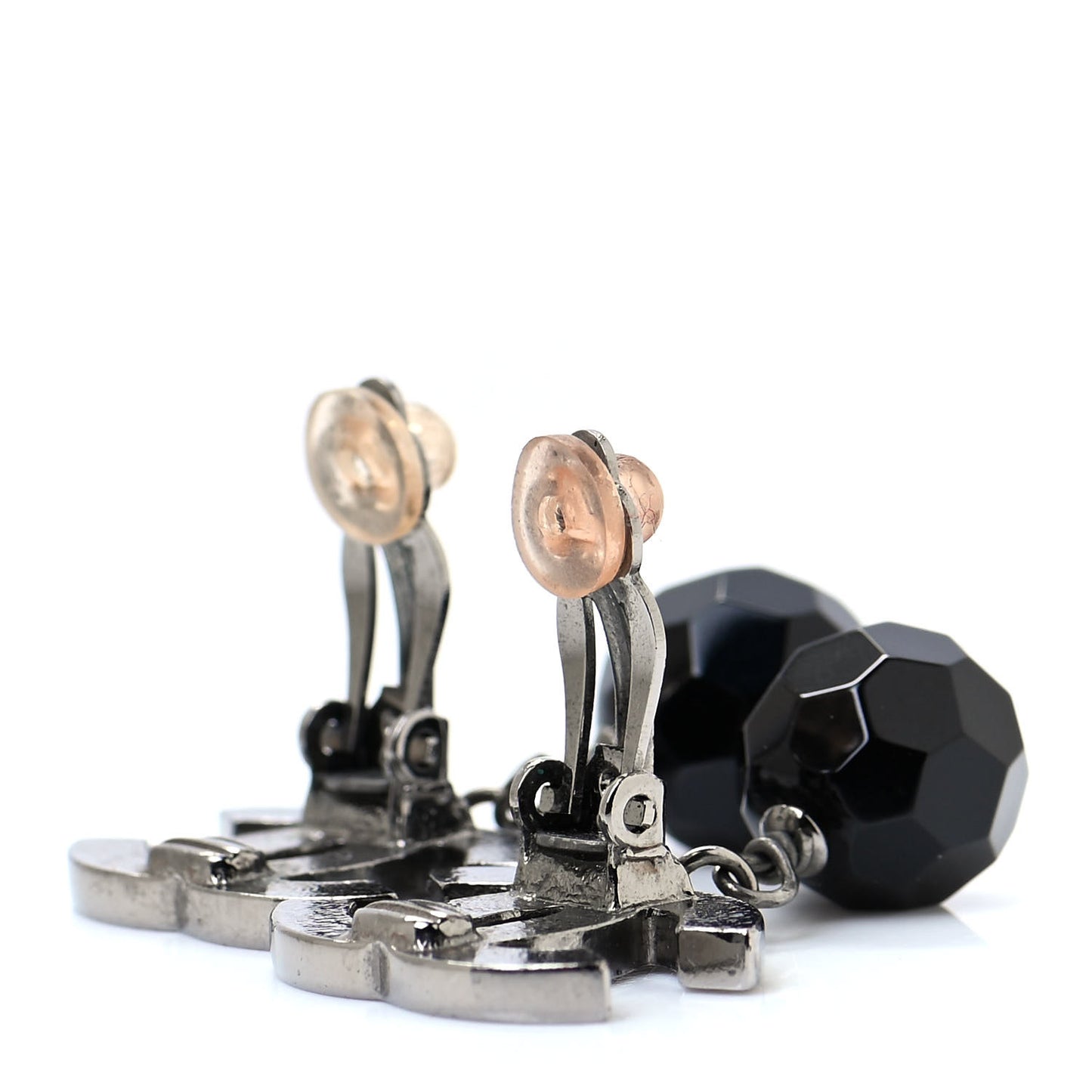 Ruthenium CC Bead Drop Clip On Earrings Black