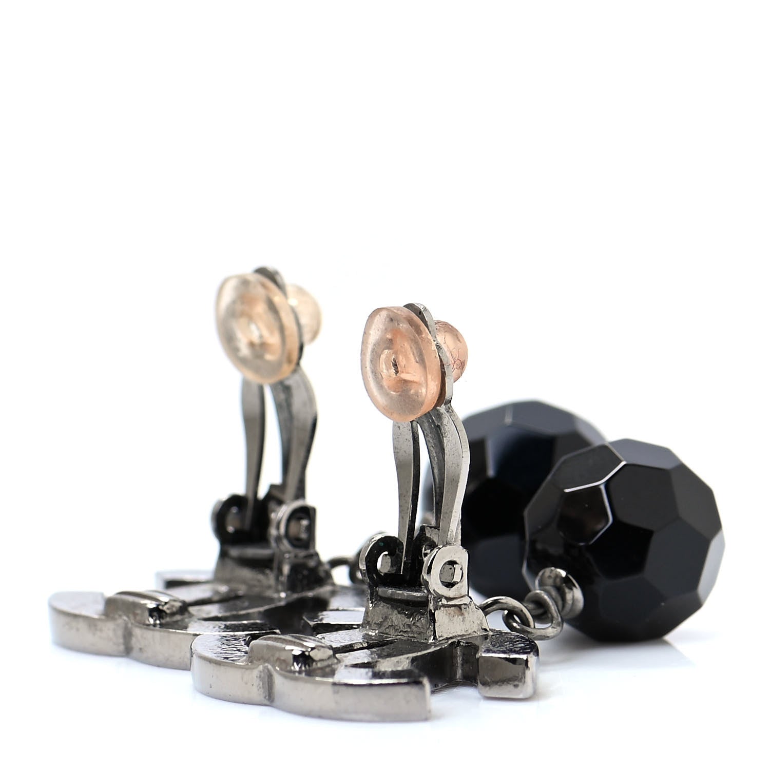 Chanel Ruthenium CC Bead Drop Clip On Earrings Black 3 of 4
