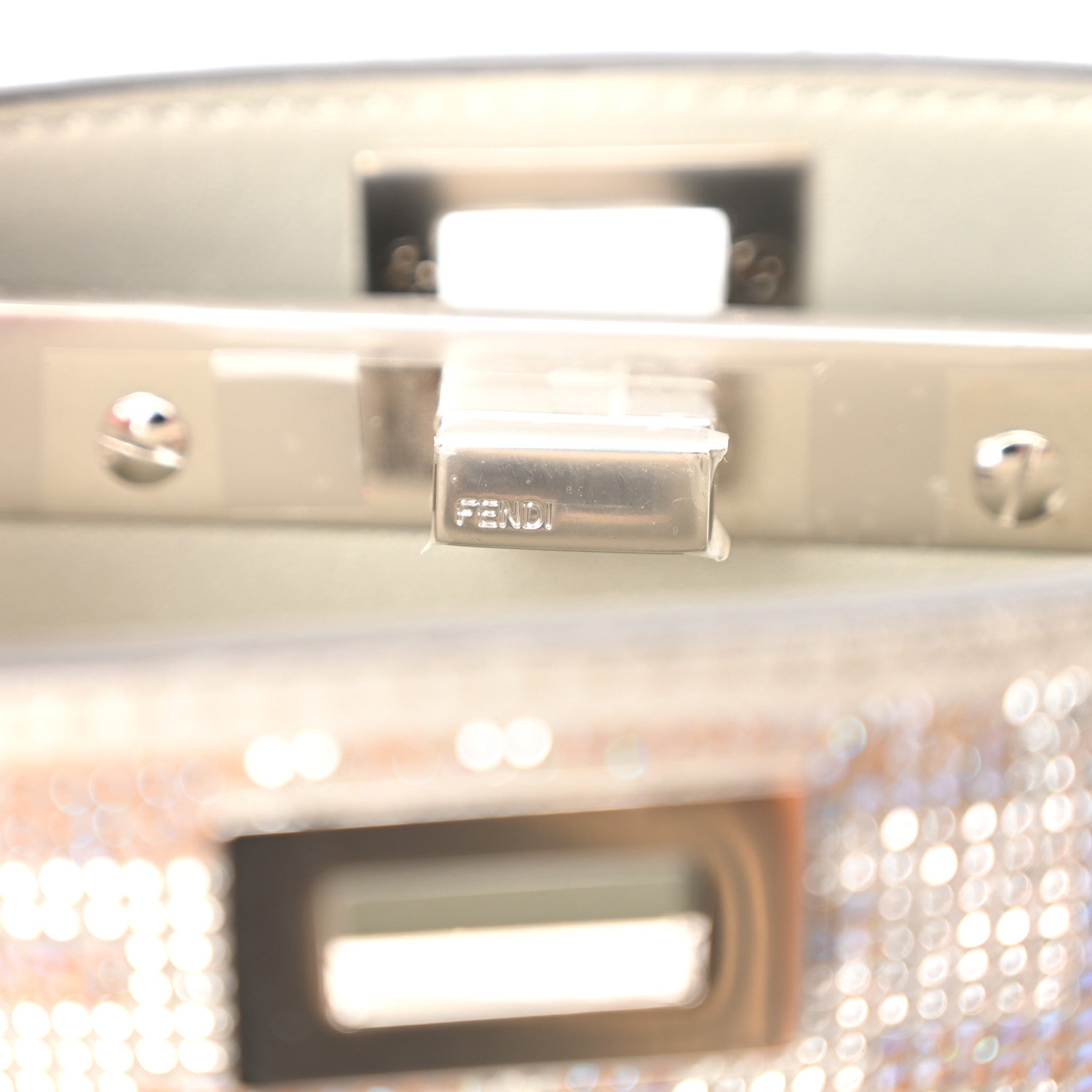 Fendi Iridescent Crystal Vitello Laminato Suede FF Petite Peekaboo I SEE U Satchel Cappuccino 6 of 10