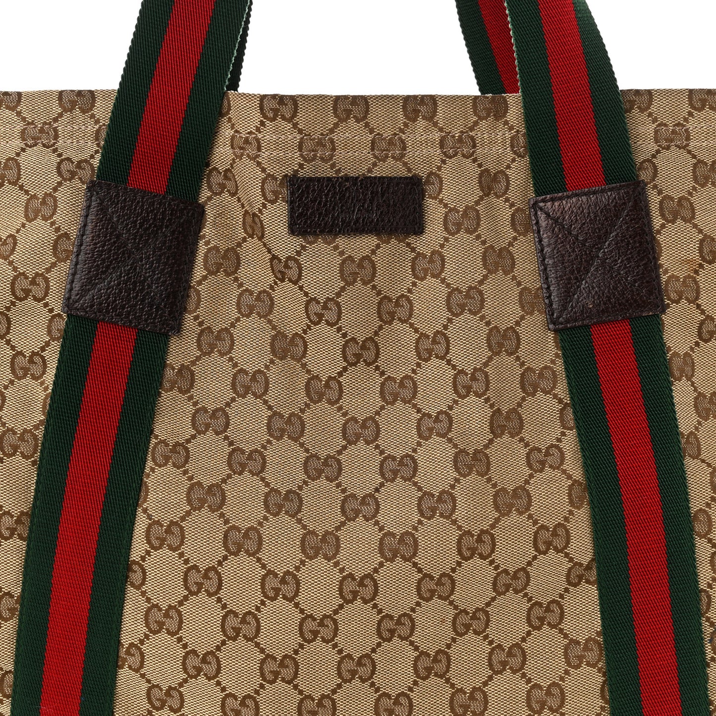 GG Monogram Medium Web Handle Vertical Tote Dark Brown
