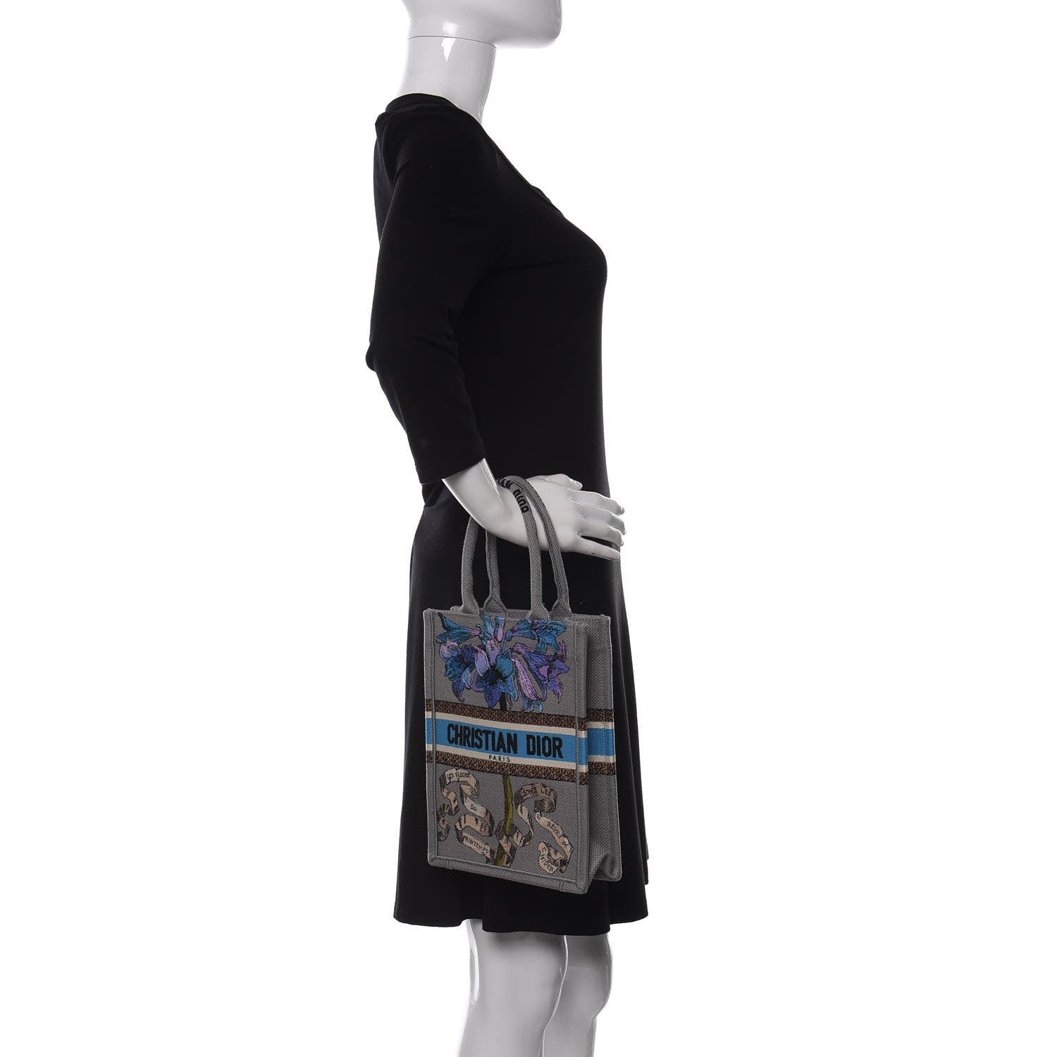 Christian Dior Canvas Embroidered Vertical Fleurs Bibliques Book Tote Grey Multicolor 2 of 10