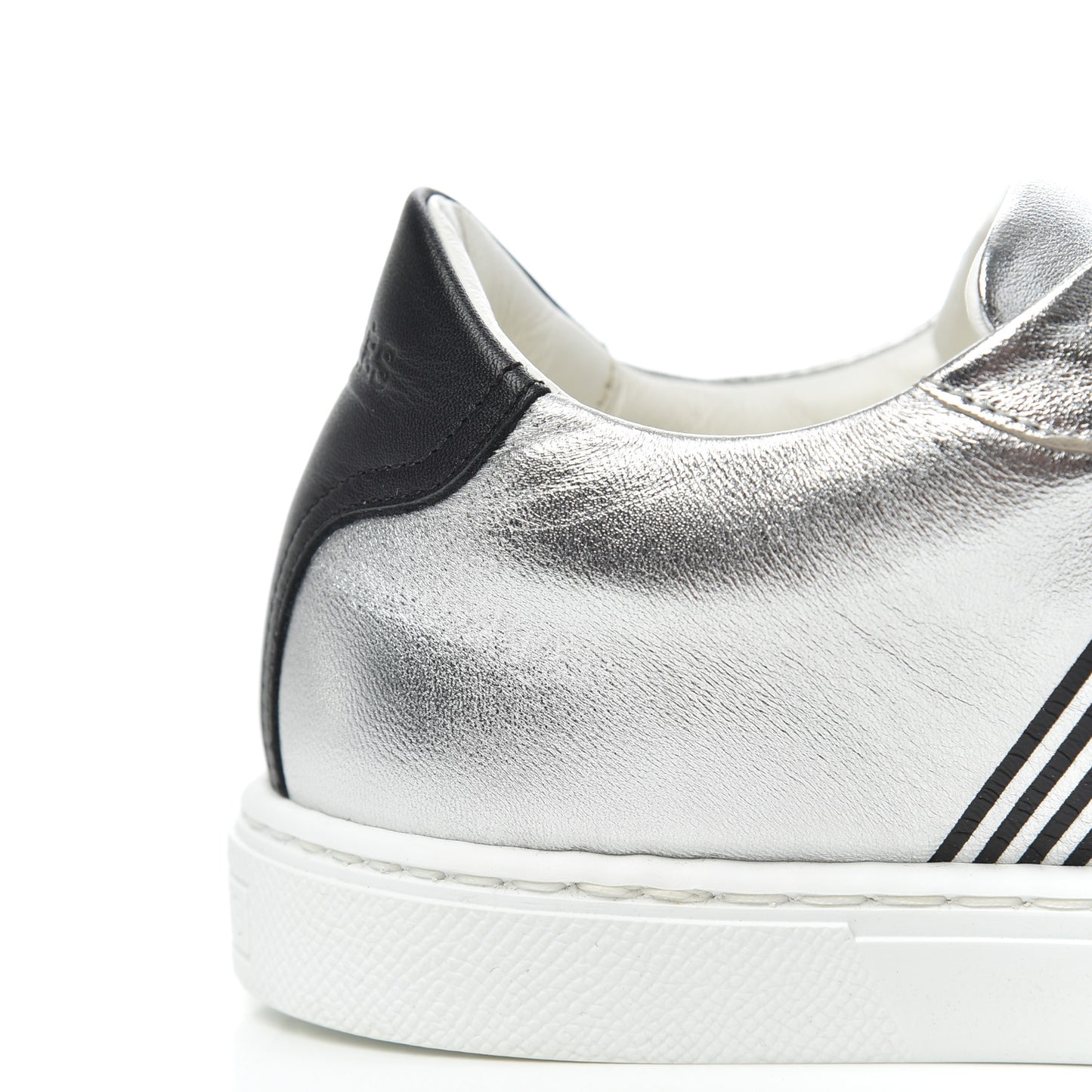 Metallic Calfskin Womens Avantage Sneakers 36.5 Gris Argente Black