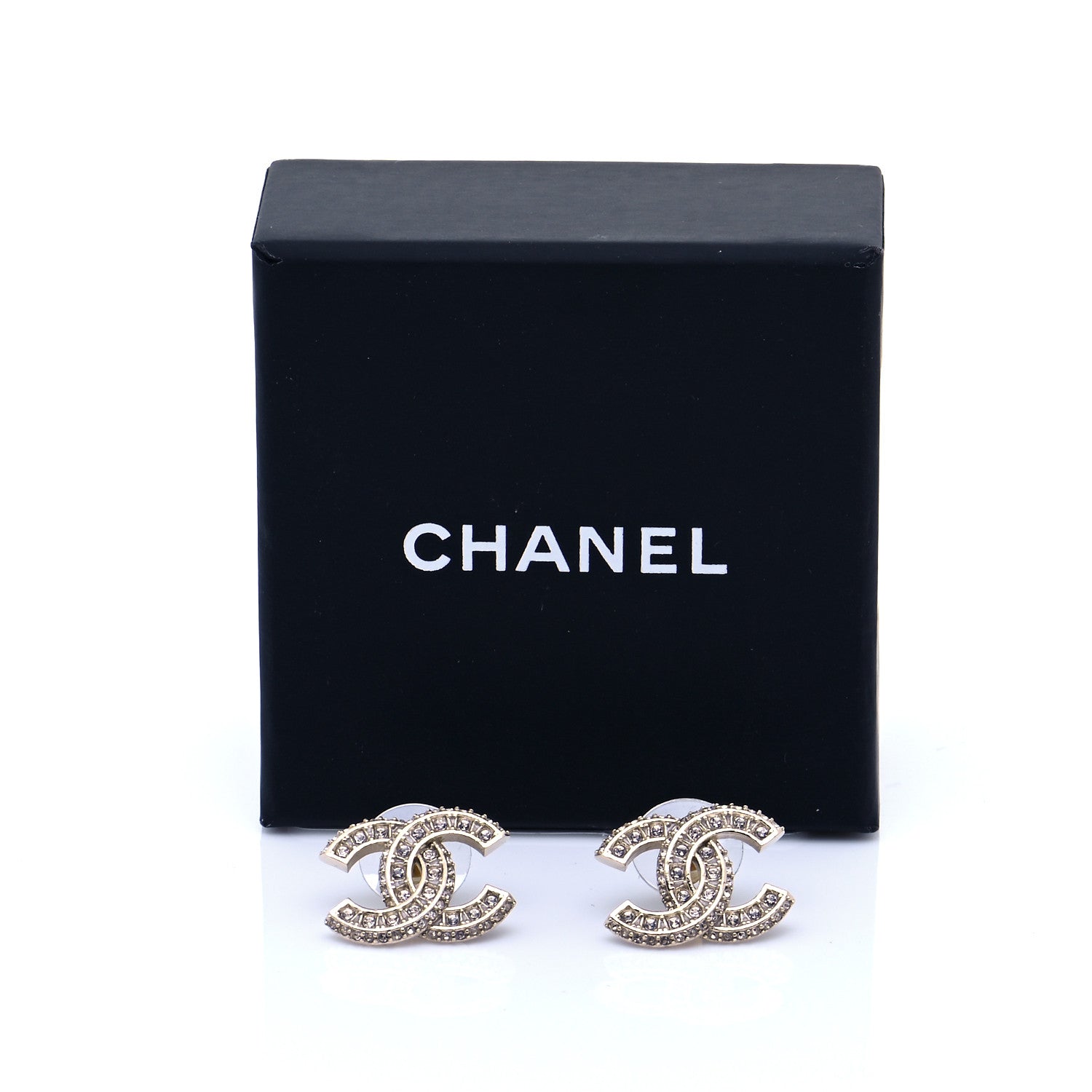 Chanel Crystal Timeless CC Earrings Light Gold 5 of 5