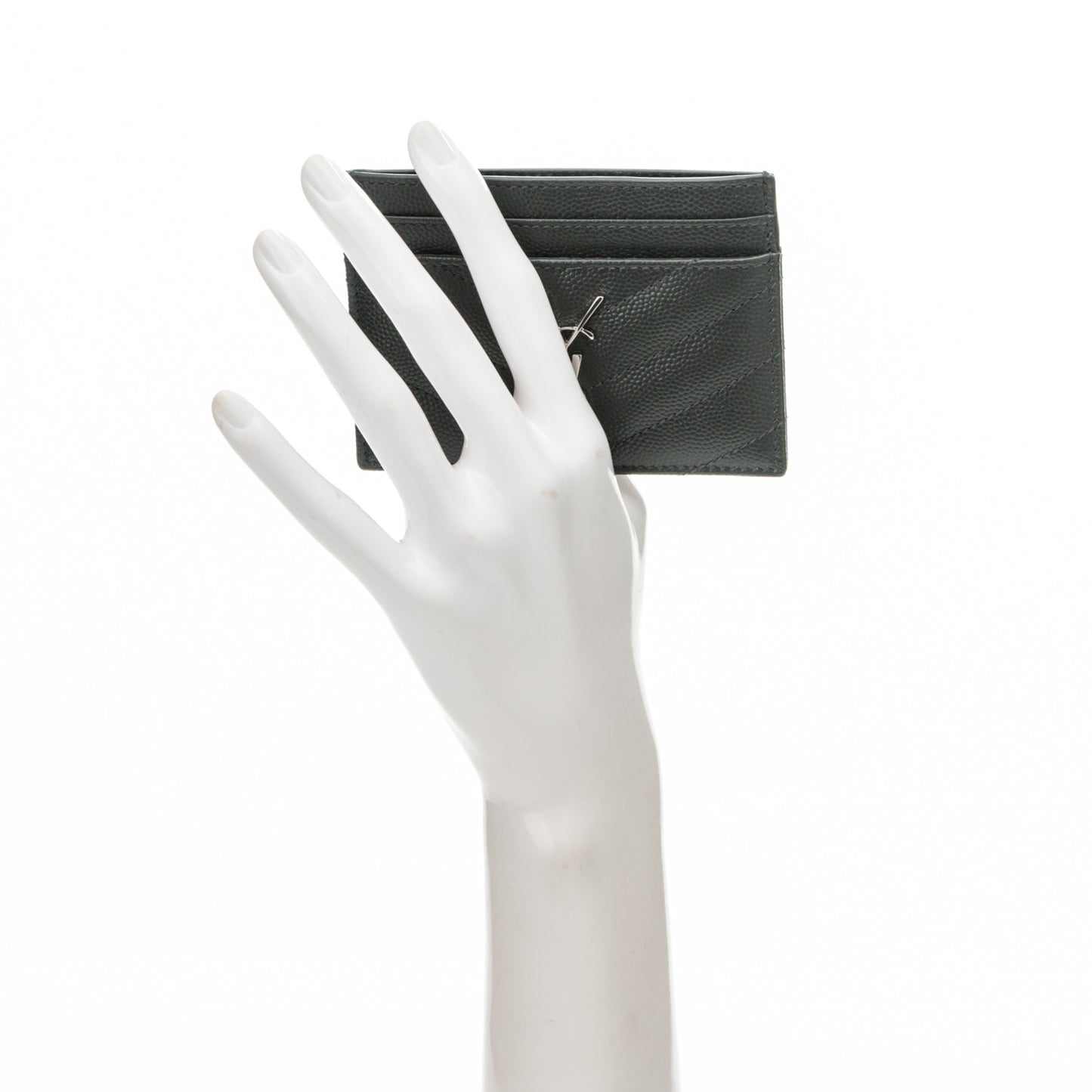Grain De Poudre Matelasse Chevron Monogram Credit Card Case Fog