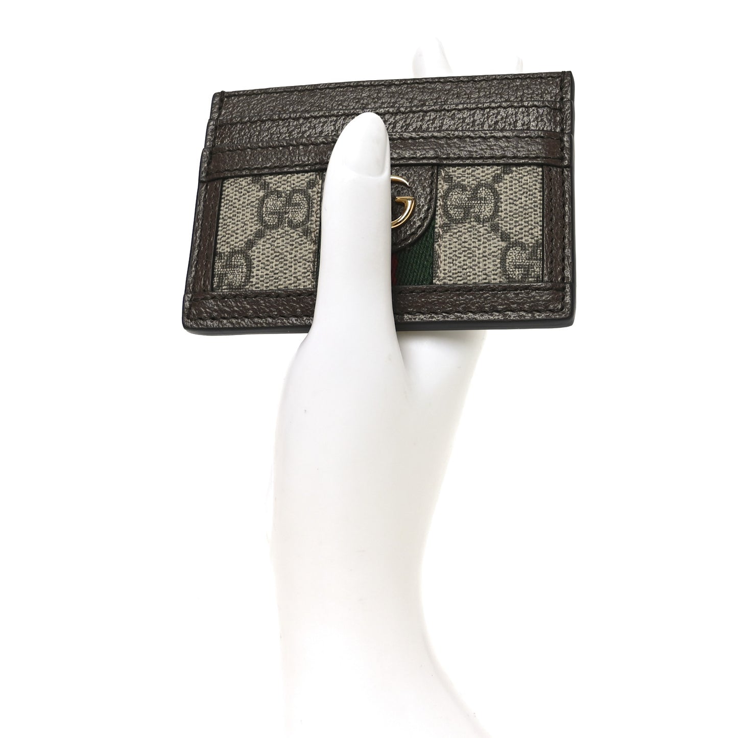 GG Supreme Monogram Textured Dollar Calfskin Ophidia Card Holder Beige Ebony New Acero
