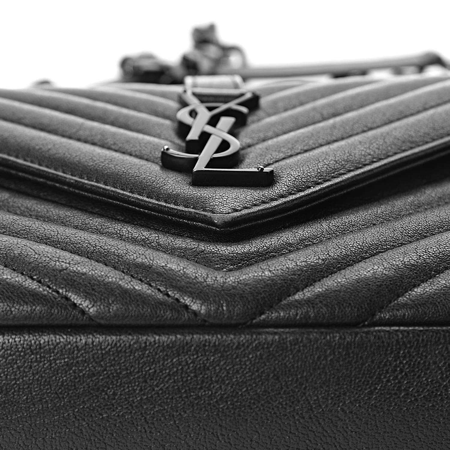 Saint Laurent Sheepskin Matelasse Chevron Monogram Medium College Bag Black 10 of 12