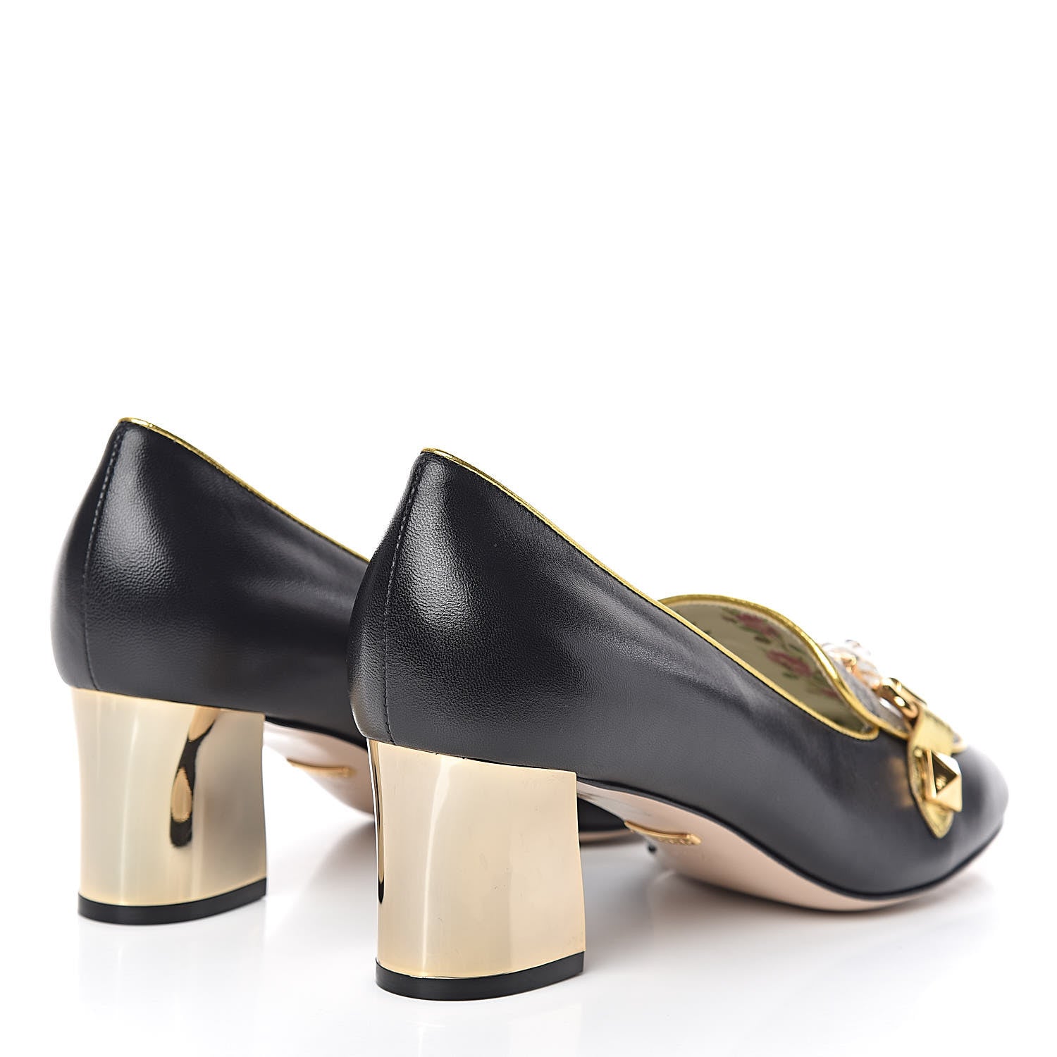 Gucci Malaga Kid Nappa GG Supreme Monogram Tiger Head Mid Heel Loafer Pumps 39.5 Black Oro Vecchio Beige 4 of 10