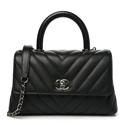 Chanel Caviar Chevron Quilted Mini Coco Handle Flap Black 1 of 10