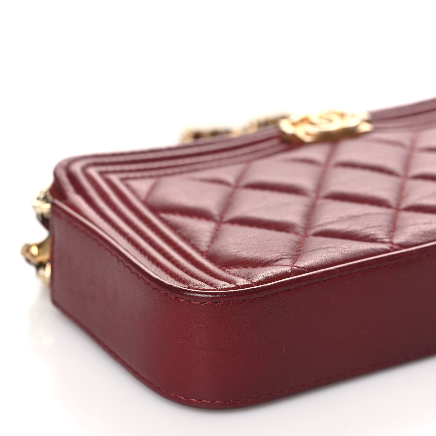 Chanel Lambskin Quilted Small Boy Clutch With Chain Dark Red 9 of 10