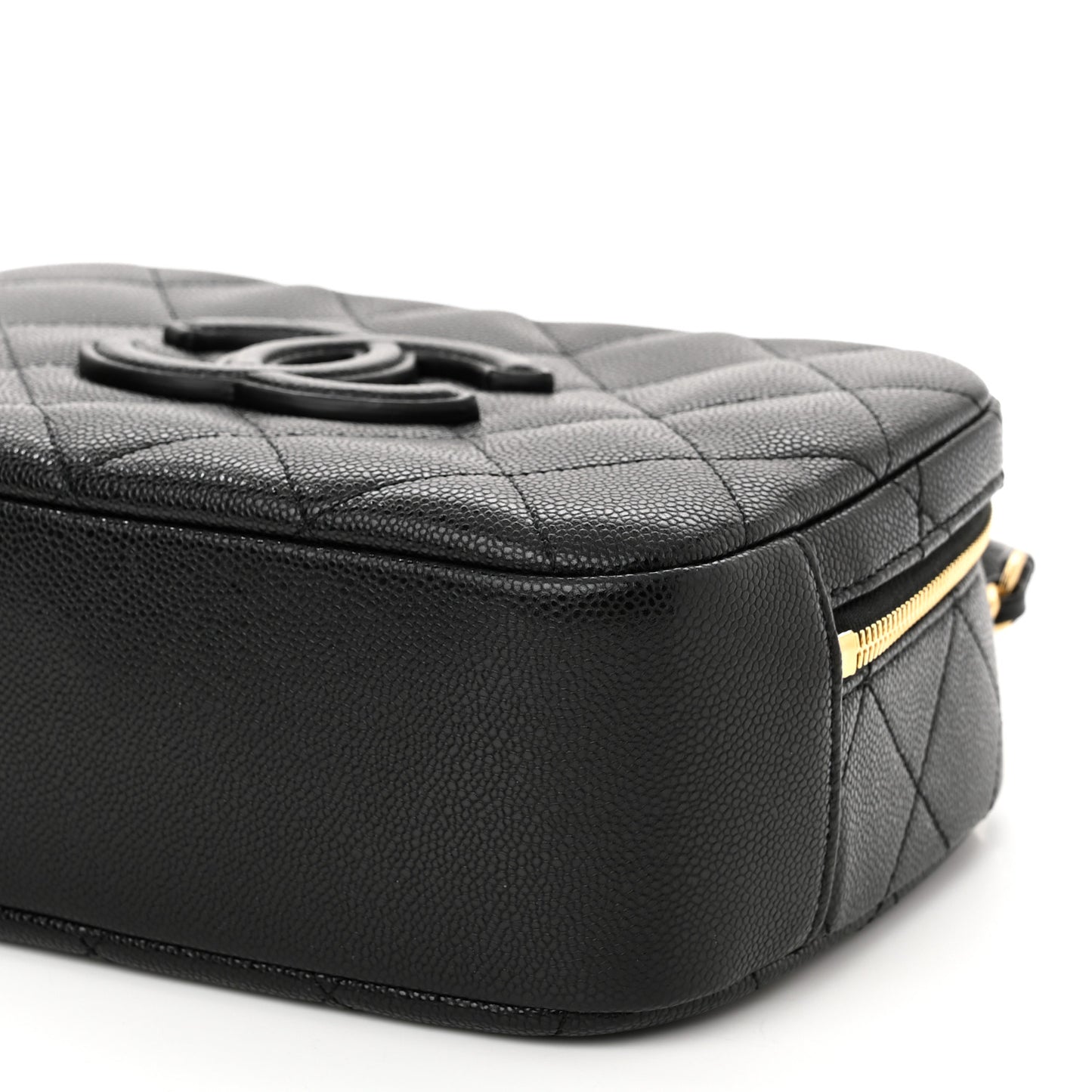 Caviar Quilted CC Small Top Handle Vanity Case Black