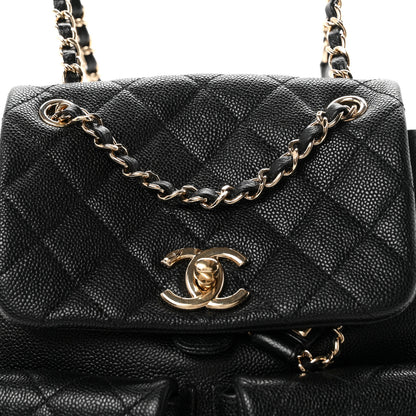 Chanel Shiny Caviar Quilted Medium Duma Pockets Drawstring Backpack Black 7 of 9