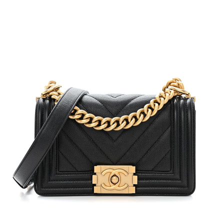 Chanel Caviar Chevron Quilted Small Boy Flap Black 1 of 10