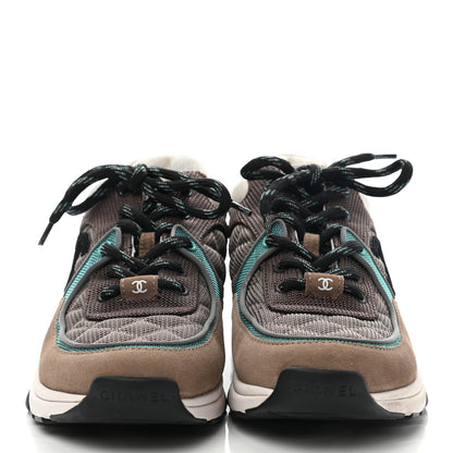 Chanel Nylon Calfskin Suede Womens CC Sneakers 39 Brown Green 2 of 8