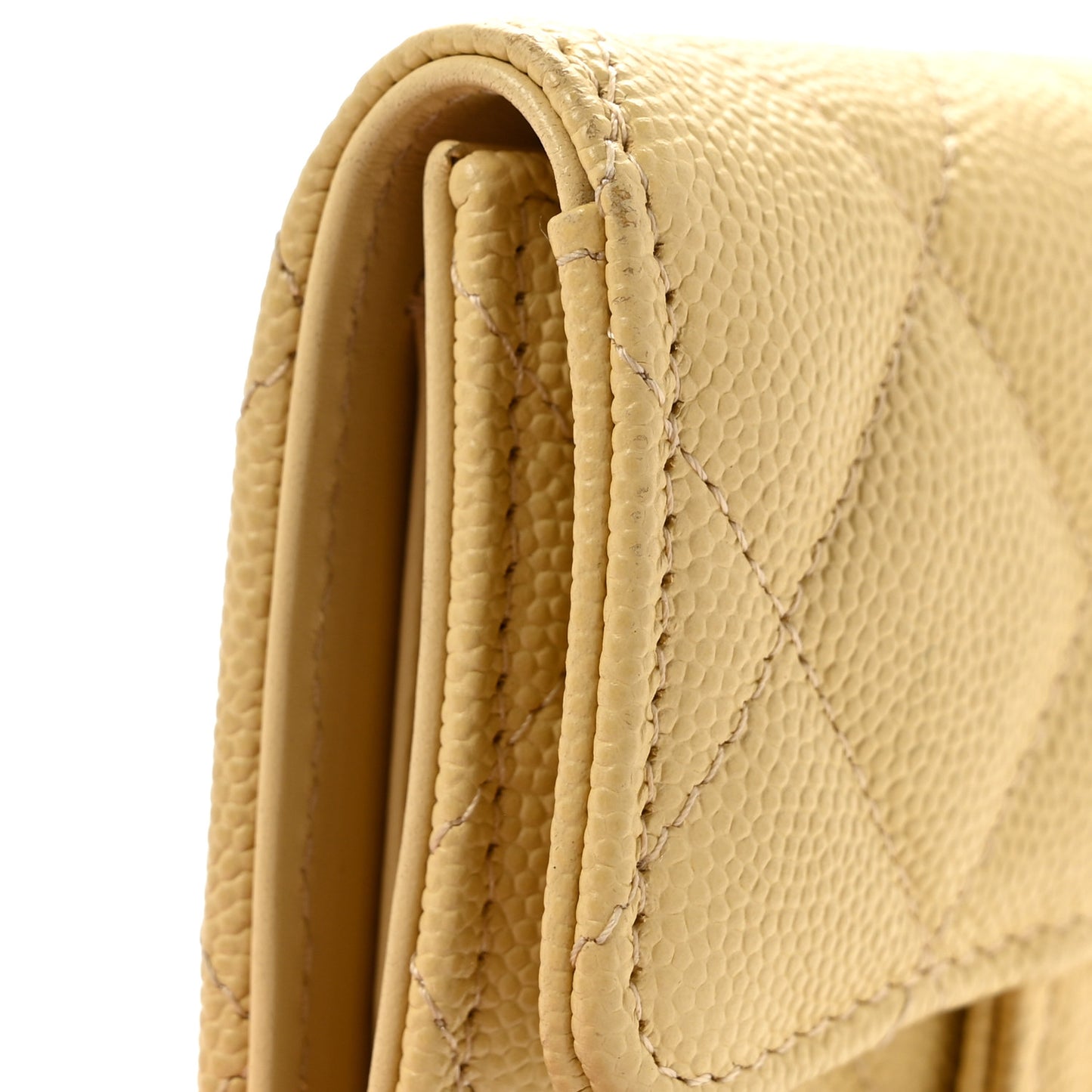 Caviar Quilted Compact Flap Wallet Yellow