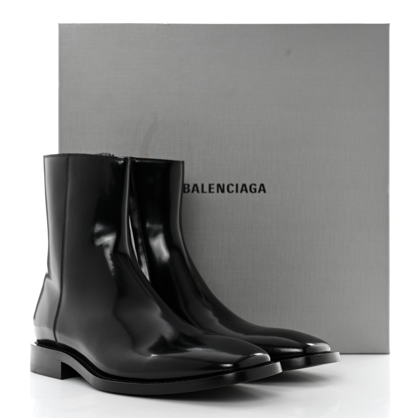 Polished Calfskin Rim Boots 40 Black