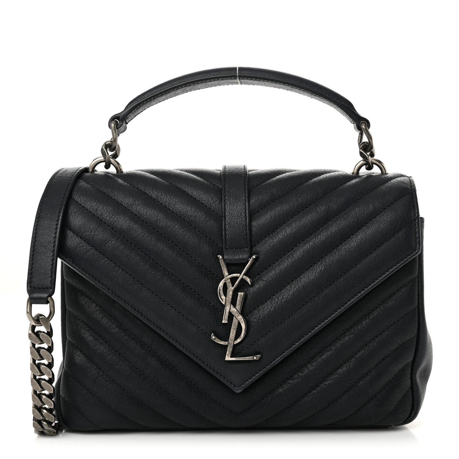Saint Laurent Sheepskin Matelasse Chevron Monogram Medium College Bag Navy 1 of 12