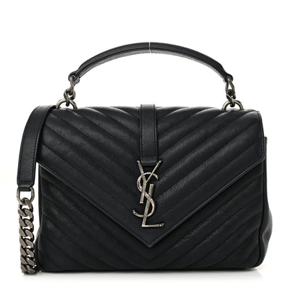 Saint Laurent Sheepskin Matelasse Chevron Monogram Medium College Bag Navy 1 of 12