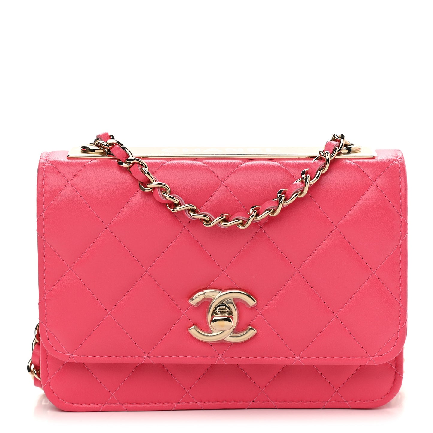 Lambskin Quilted Mini Trendy CC Wallet On Chain WOC Pink