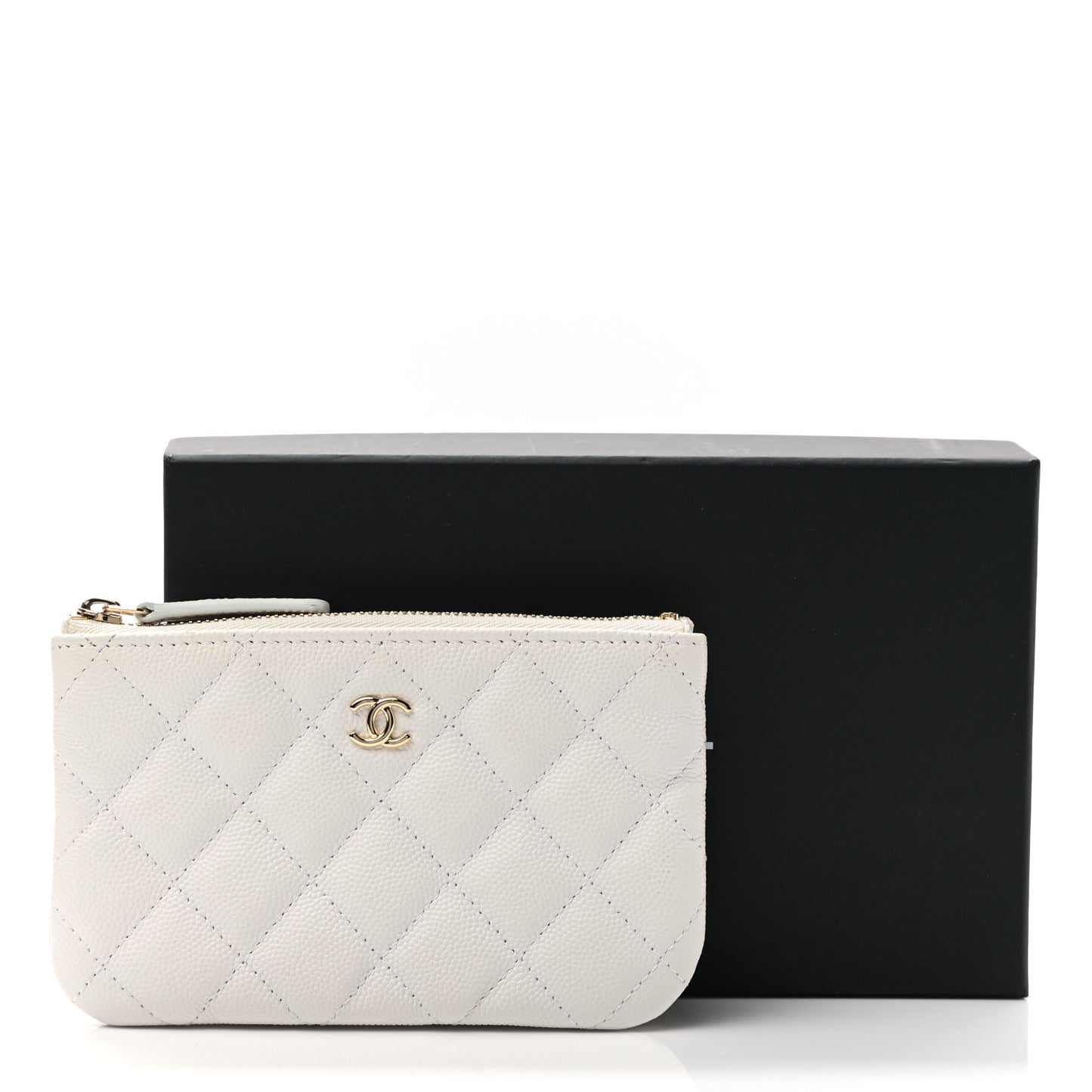 Caviar Quilted Small Cosmetic Case White