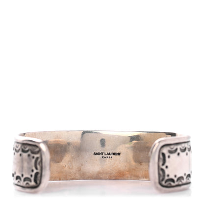 Saint Laurent Brass Textured Turquoise Cuff Bracelet Silver 3 of 4