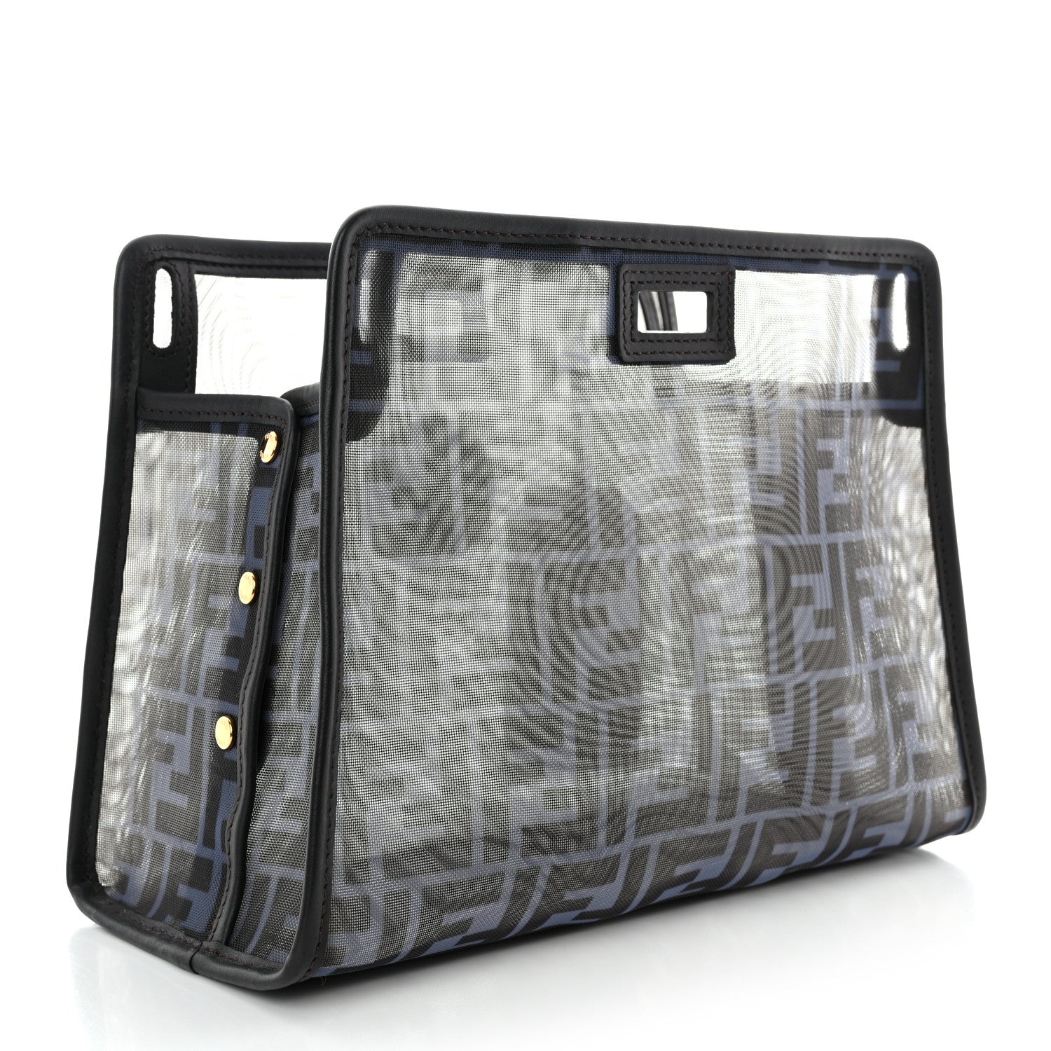 Fendi Mesh Vitello Century FF 1974 Mini Peekaboo Defender Cover Azzurro Black Ebano 3 of 10