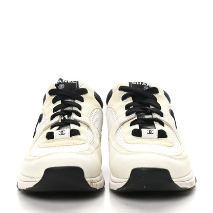 Chanel Mesh Suede Calfskin Grained Calfskin Womens CC Sneakers 39.5 White Black 3 of 9