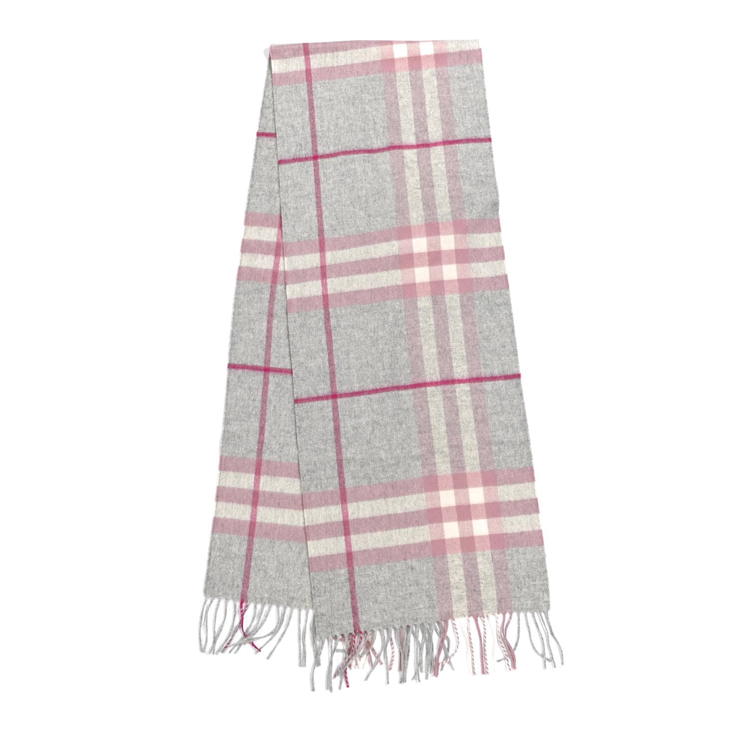 Burberry Cashmere Giant Check Fringe Scarf Light Grey Pink 2 of 3