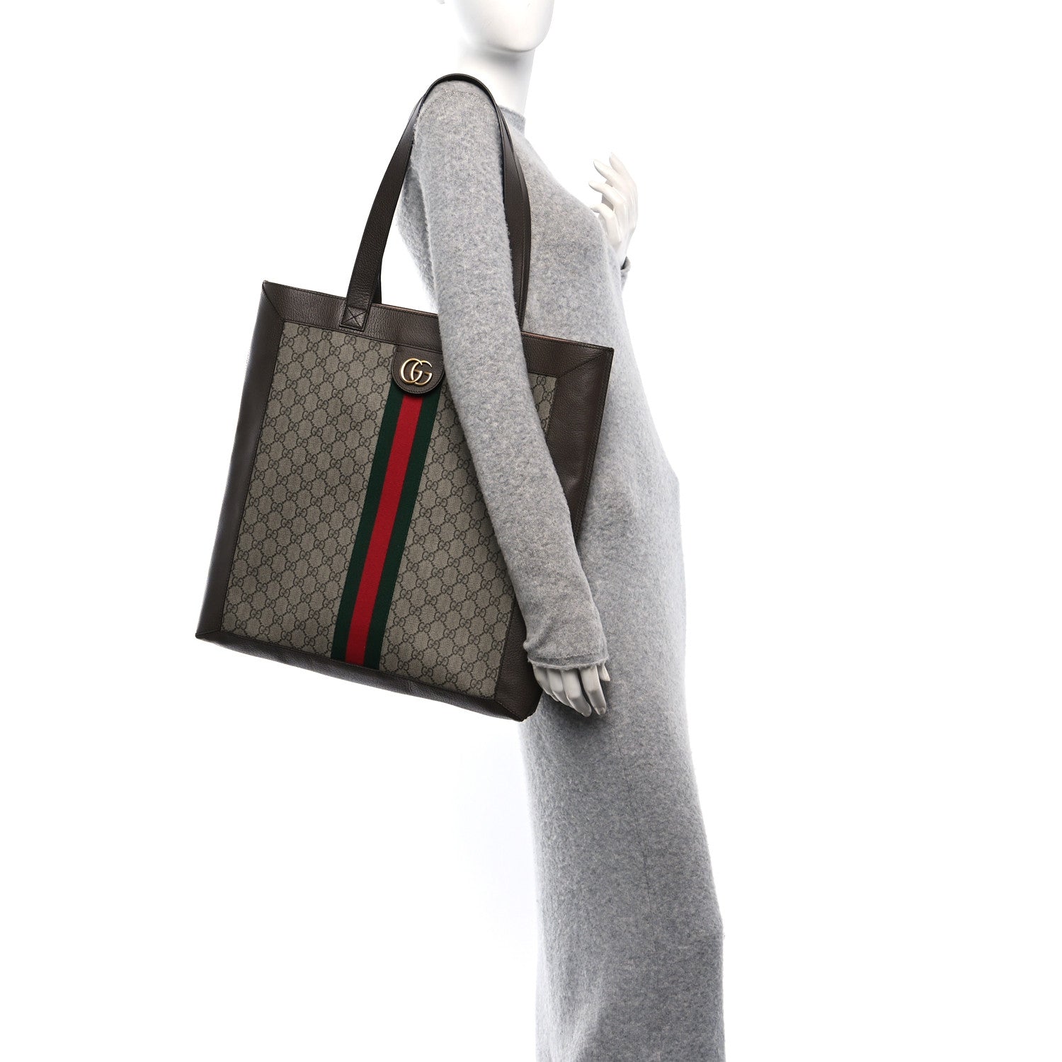 Gucci GG Supreme Monogram Web Large Ophidia Vertical Shopping Tote Brown 2 of 12