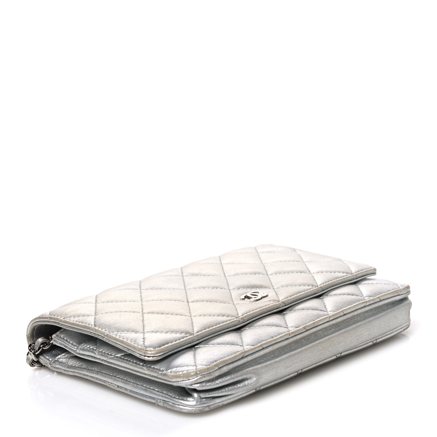 Chanel Metallic Lambskin Quilted Wallet On Chain WOC Silver 3 of 12