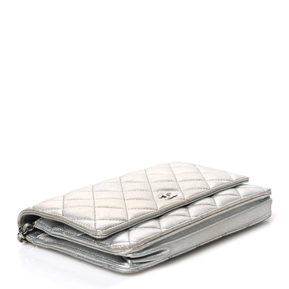 Chanel Metallic Lambskin Quilted Wallet On Chain WOC Silver 3 of 12