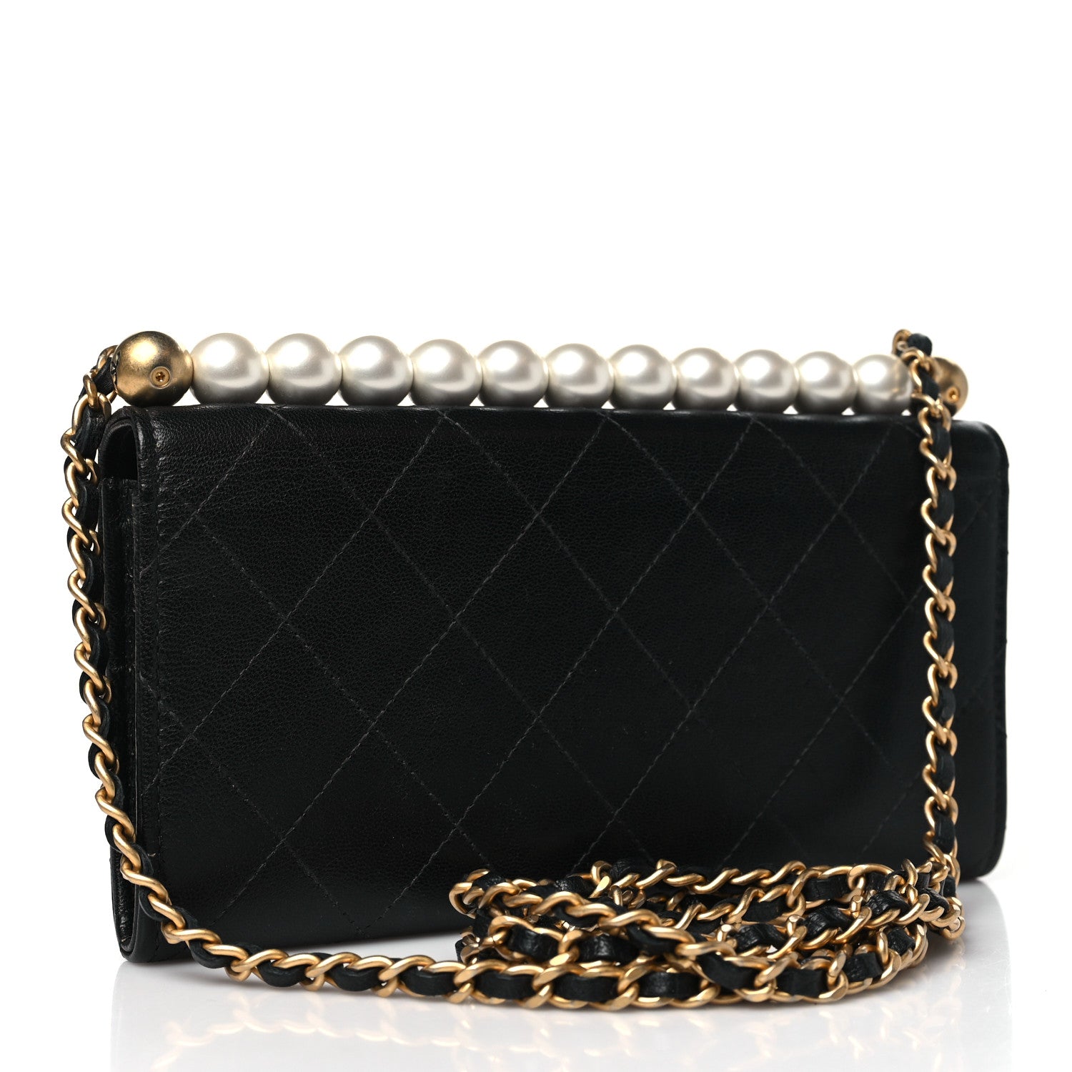Chanel Goatskin Quilted Chic Pearls Clutch With Chain Black 3 of 13