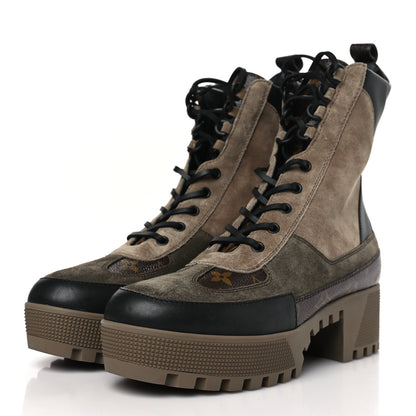 Louis Vuitton Suede Calfskin Monogram Laureate Platform Desert Boots 40 Taupe 3 of 7