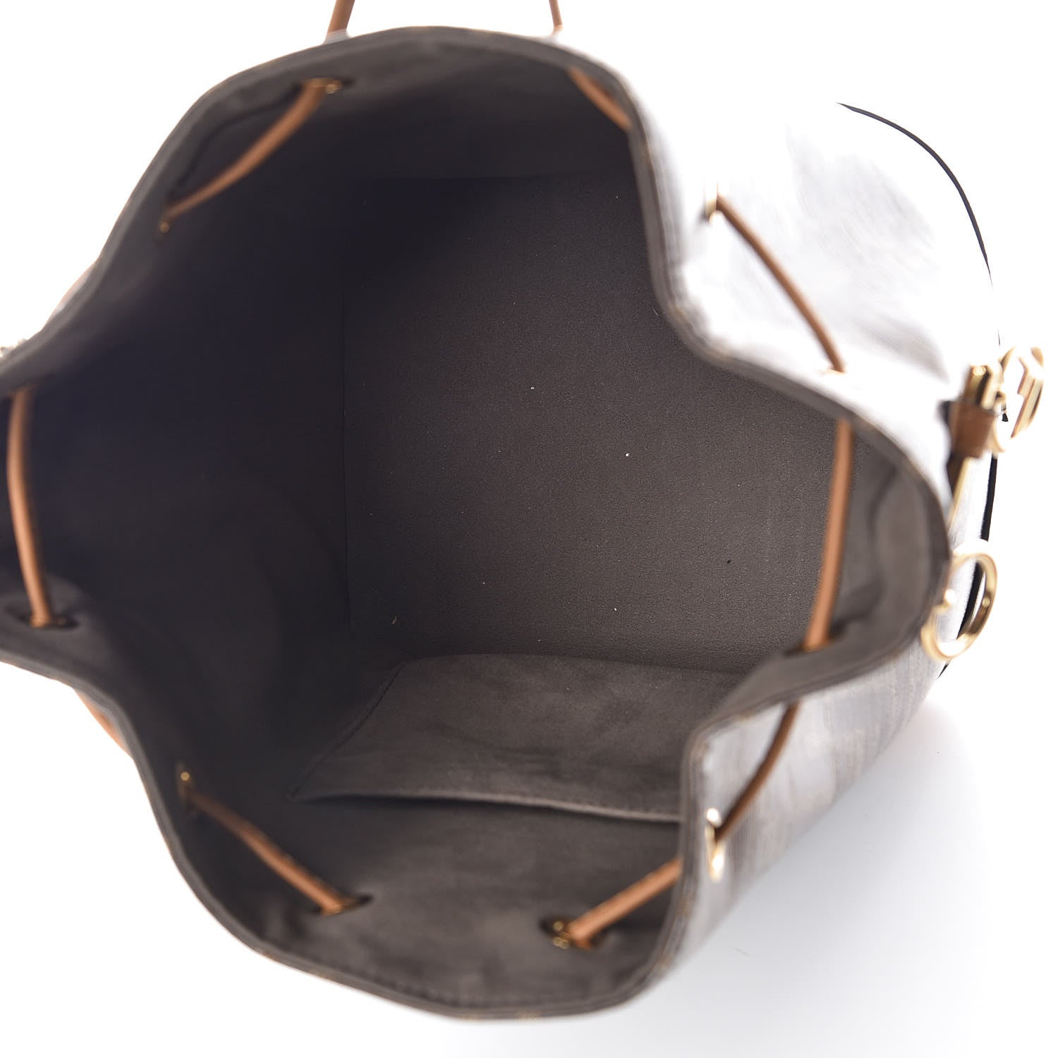 Fendi Glazed Fabric Vitello Grace F is Fendi FF 1974 Stamp Patch Grande Mon Tresor Bucket Bag Mogano Panna Nocciola 7 of 9
