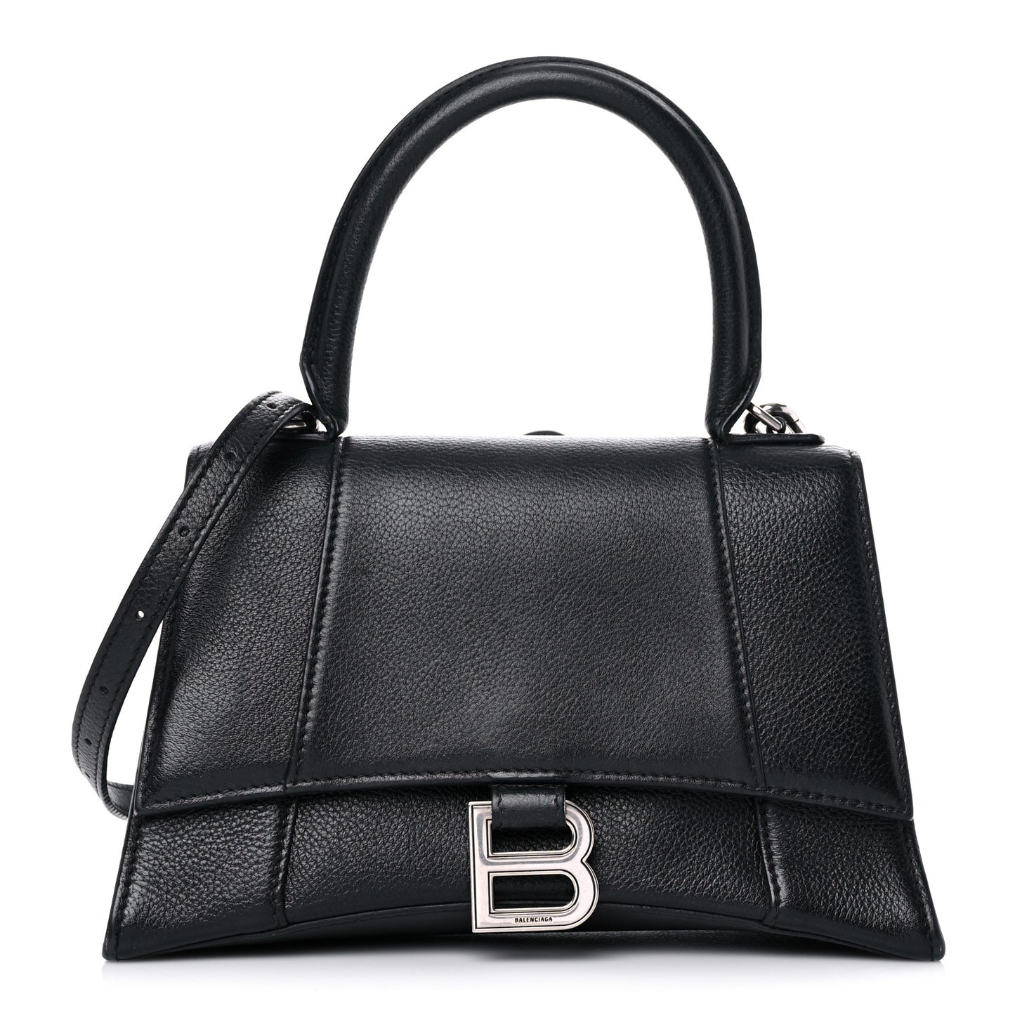 Grained Calfskin Small Hourglass Top Handle Bag Black