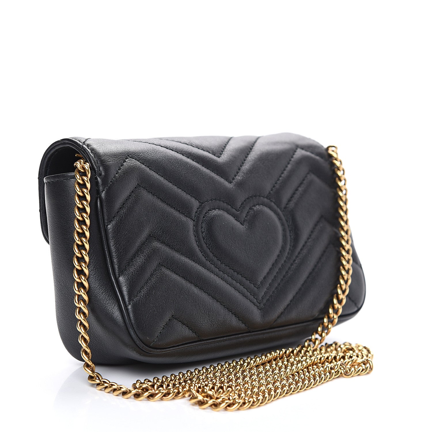Gucci Calfskin Matelasse Super Mini GG Marmont Shoulder Bag Black 2 of 13